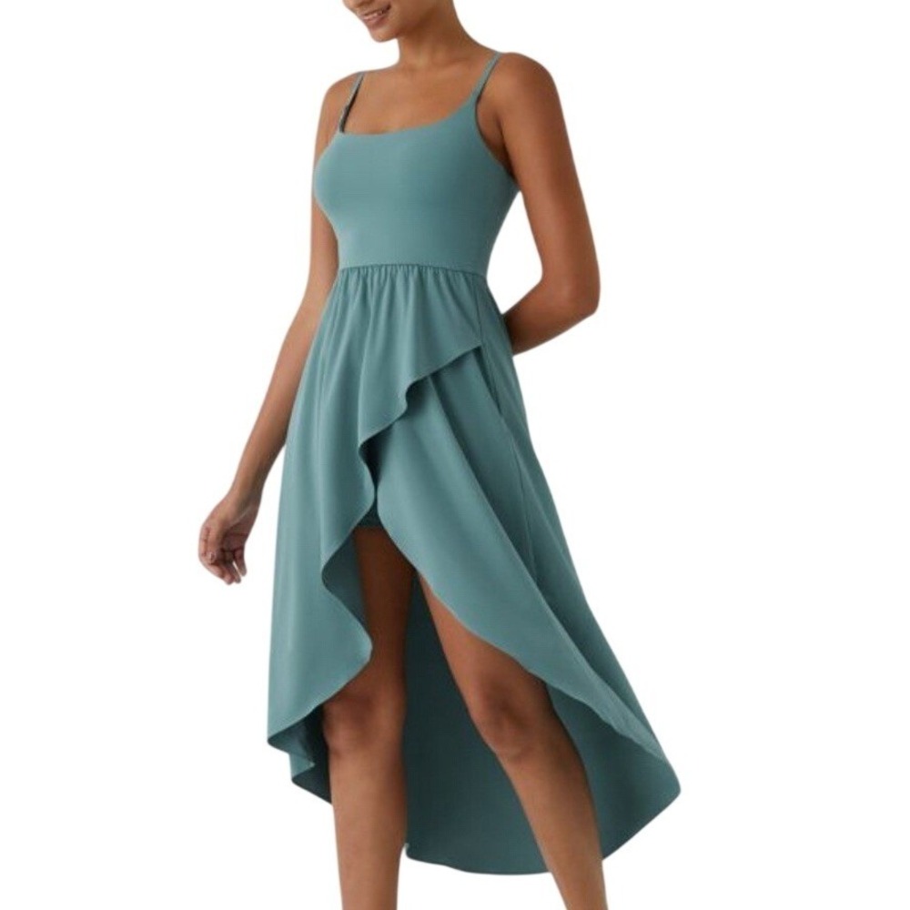 Halara Breezeful High Low Flowy Midi Quick Dry Casual Dress Stone Blue Large